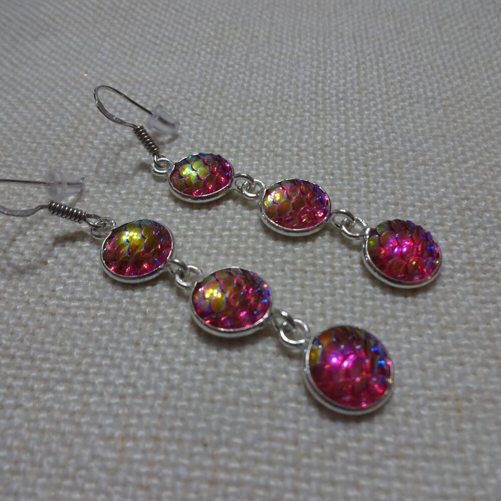 Sparkly RAINBOW FIRE TITANIUM Handmade Sterling Dangle Earrings #779B